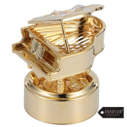 Luxury Wind Up Music Box Piano Figurine with Crystal Home Decor Ornament