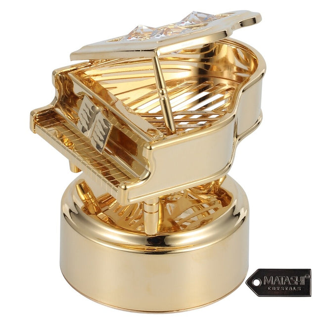 Luxury Wind Up Music Box Piano Figurine with Crystal Home Decor Ornament