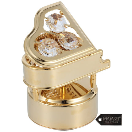 Luxury Wind Up Music Box Piano Figurine with Crystal Home Decor Ornament