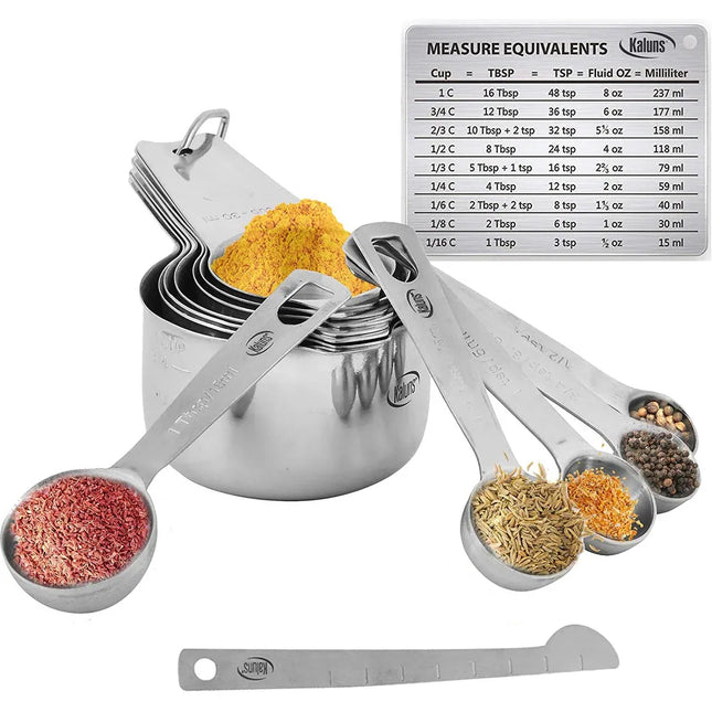 16 Piece Stainless Steel Measuring Cups and Spoons Set for Baking