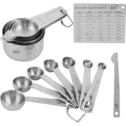 16 Piece Stainless Steel Measuring Cups and Spoons Set for Baking