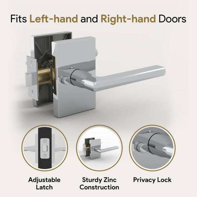 Mega Handles Privacy Lever Door Lock, Polished Chrome Finish