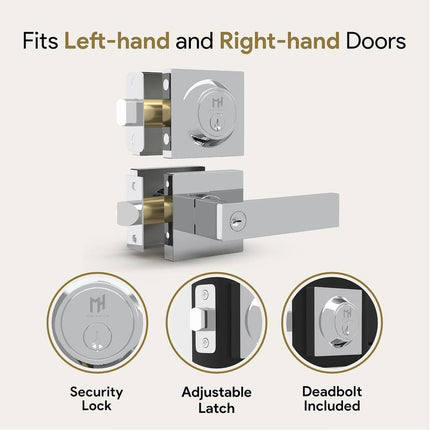 Mega Handles ROBELL Reversible Front Door Lock Combo Polished Chrome