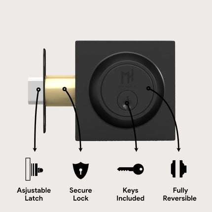 Mega Handles ROBELL Square Single Cylinder Deadbolt Lock Matte Black