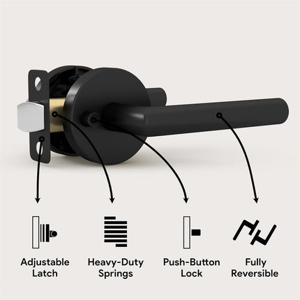 Mega Handles RONN Privacy Flat Door Lever Matte Black Reversible Design