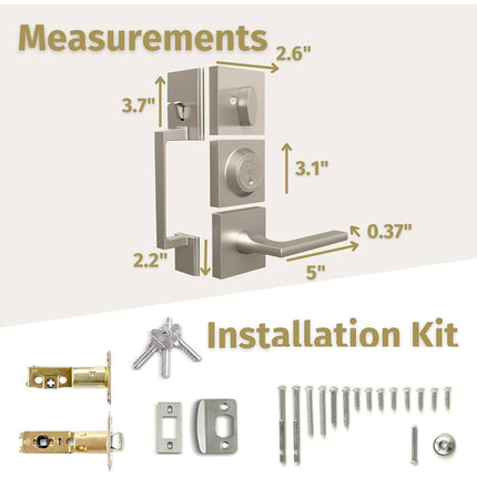 Mega Handles Tobelle Entrance Handleset with Deadbolt Satin Nickel