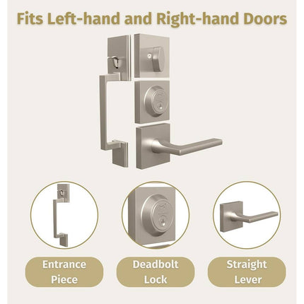 Mega Handles Tobelle Entrance Handleset with Deadbolt Satin Nickel
