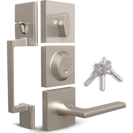 Mega Handles Tobelle Entrance Handleset with Deadbolt Satin Nickel