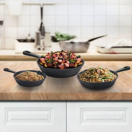 3 Piece Cast Iron Skillet Set Pre Seasoned Cooking Frying Pan Set