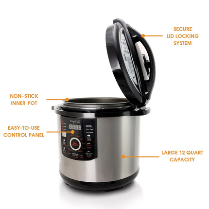 12 Quart Steel Digital Pressure Cooker 15 Presets Large Capacity Multi Cook