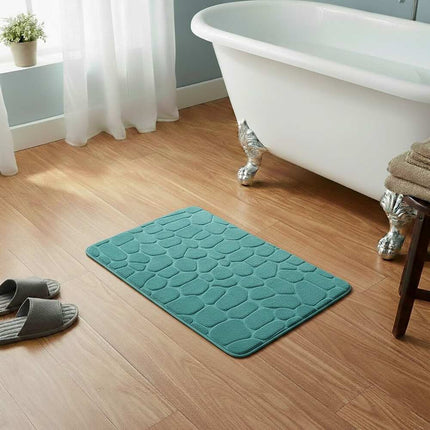 Peacock Blue Pebble Design Memory Foam Bath Mat 32x20 Inch Soft Absorbent Rug
