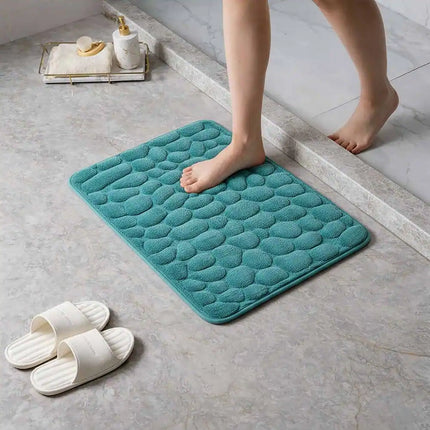 Peacock Blue Pebble Design Memory Foam Bath Mat 32x20 Inch Soft Absorbent Rug