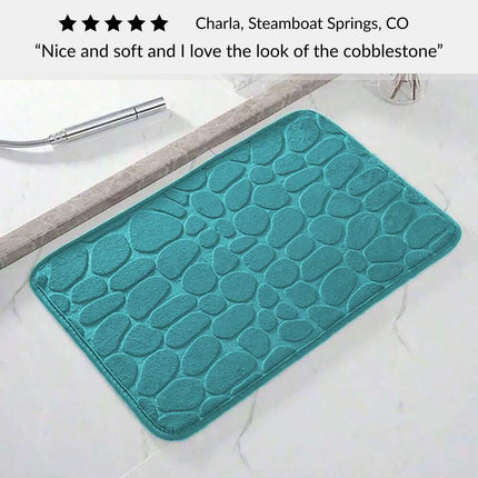 Peacock Blue Pebble Design Memory Foam Bath Mat 32x20 Inch Soft Absorbent Rug