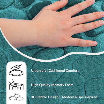 Peacock Blue Pebble Design Memory Foam Bath Mat 32x20 Inch Soft Absorbent Rug