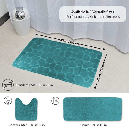 Peacock Blue Pebble Design Memory Foam Bath Mat 32x20 Inch Soft Absorbent Rug