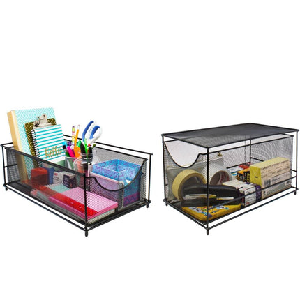 Mesh Steel Cabinet Organizer Set with 2 Pull Out Drawers – Black Storage Rack