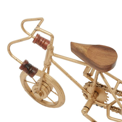 Decorative Gold Metal Bike Sculpture Set of 2 with Natural Wood Accents