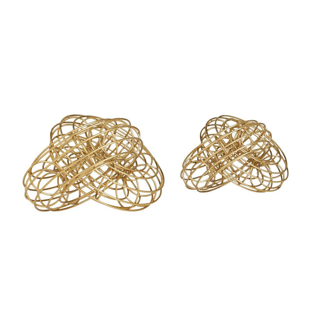 Metal Wire Chain Sculpture Set of 2 Gold Finish Modern Home Decor Accent