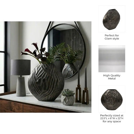 Metal Modern Textured Vase for Elegant Home and Table Décor