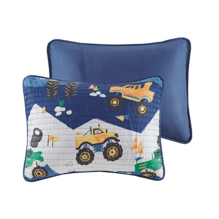 Nash Monster Truck Reversible Quilt Set with Throw Pillow, Twin Size Bedding