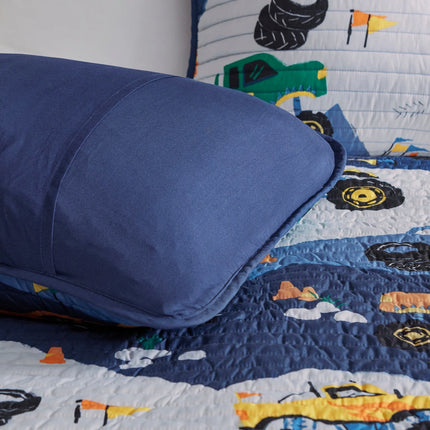 Nash Monster Truck Reversible Quilt Set with Throw Pillow – Kids Bedding