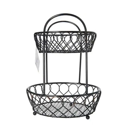 2 Tier Loop and Lattice Basket Organizer Metal Storage Rack for Home