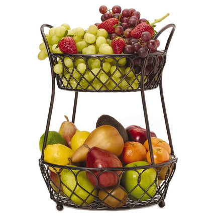 2 Tier Loop and Lattice Basket Organizer Metal Storage Rack for Home
