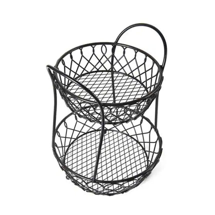 2 Tier Loop and Lattice Basket Organizer Metal Storage Rack for Home