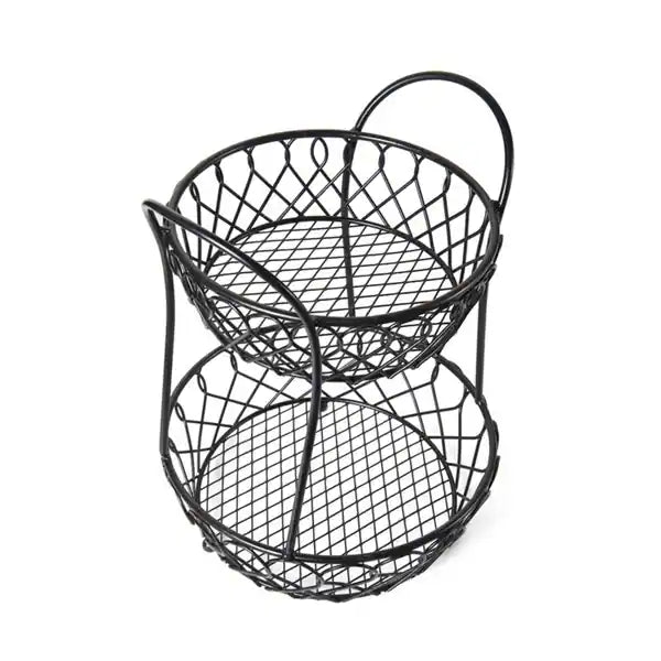 2 Tier Loop and Lattice Basket Organizer Metal Storage Rack for Home