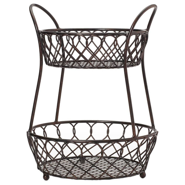 2 Tier Loop and Lattice Basket Organizer Metal Storage Rack for Home