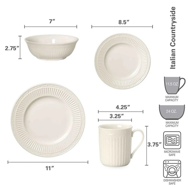 16-Piece Italian Countryside Dinnerware Set – Plates & Bowls