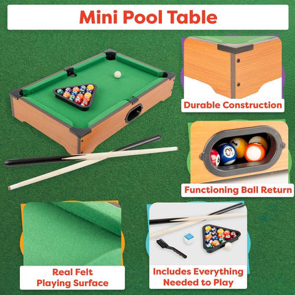 Mini Table Top Pool Table Set Portable Billiards Game for Kids and Adults