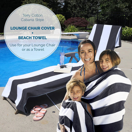100% Cotton Cabana Stripe Lounge Chair Cover Terry Towel with Pocket