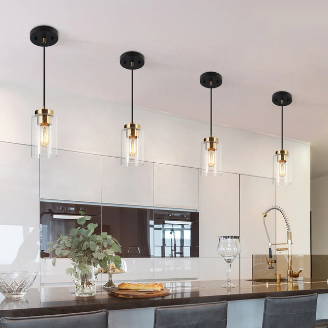 Modern Farmhouse Black Gold Seeded Glass Pendant Light for Kitchen