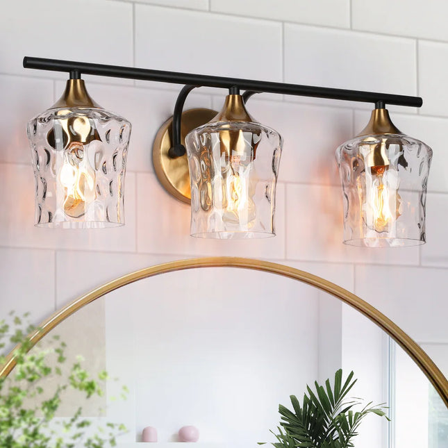 Modern Black Gold Bathroom Vanity Light – Hammered Glass Sconces 1/2/3/4-Light