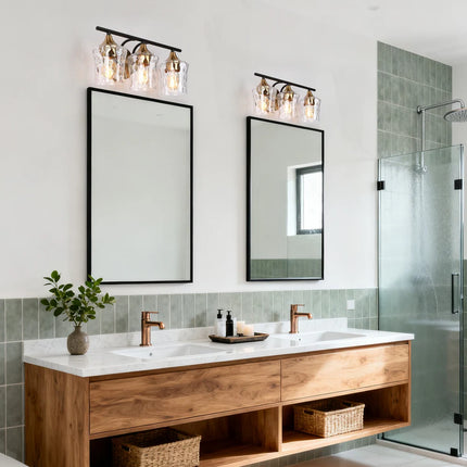 Modern Black Gold Bathroom Vanity Light – Hammered Glass Sconces 1/2/3/4-Light