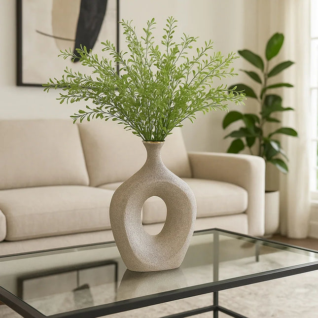 Modern Ceramic Oval Cut-Out Vase – 13" Textured Home Decor