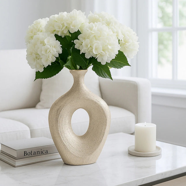Modern Ceramic Oval Cut-Out Vase – 13" Textured Home Decor