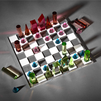 Modern Acrylic Chess Set with 32 Colorful Pieces by Trademark Games