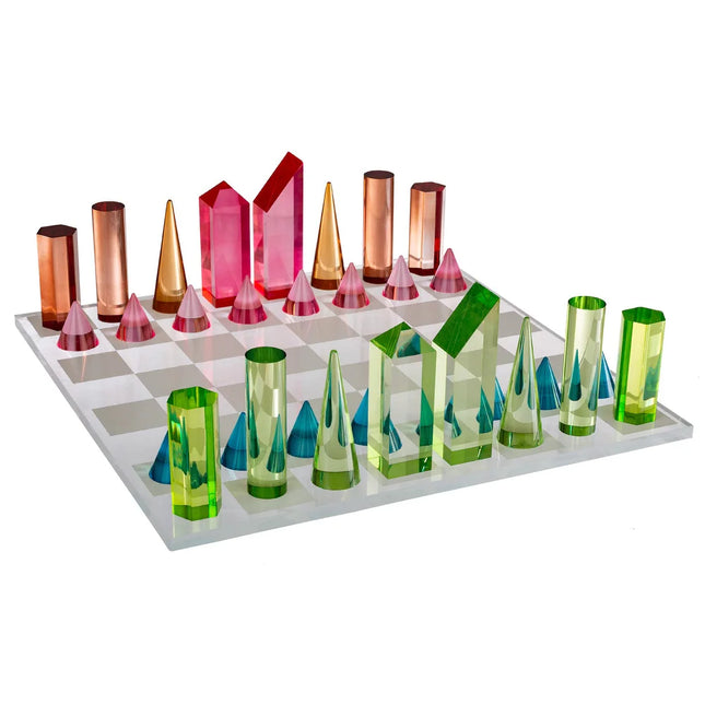 Modern Acrylic Chess Set with 32 Colorful Pieces by Trademark Games