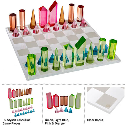 Modern Acrylic Chess Set with 32 Colorful Pieces by Trademark Games