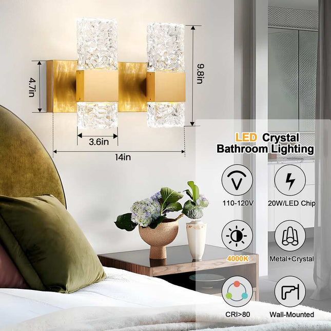 Modern Bathroom LED Vanity Light – Crystal Fixture for Mirror