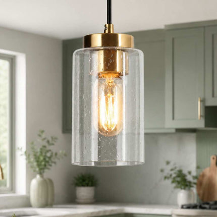 Modern Farmhouse Black Gold 1-Light Dimmable Kitchen Island Pendant Light 4.5" D x 7.5" H