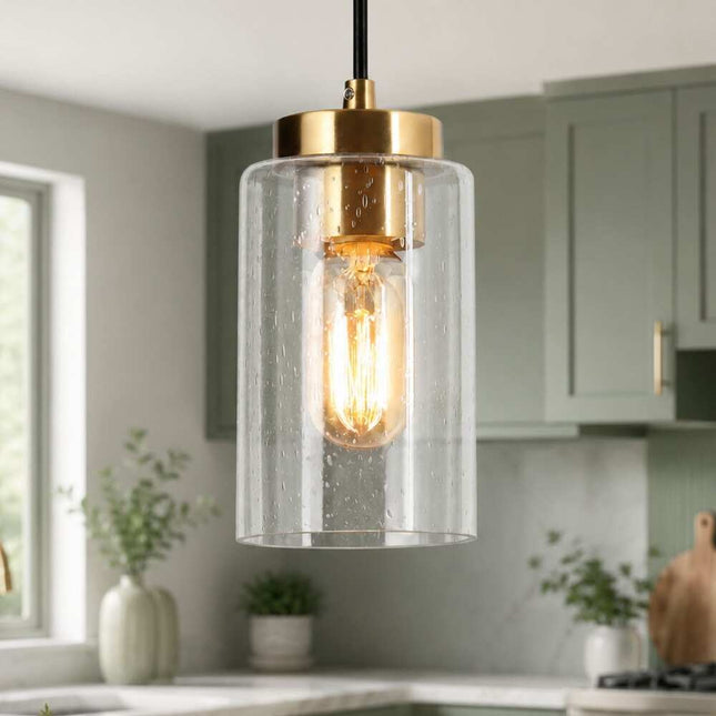 Modern Farmhouse Black Gold 1-Light Dimmable Kitchen Island Pendant Light 4.5" D x 7.5" H
