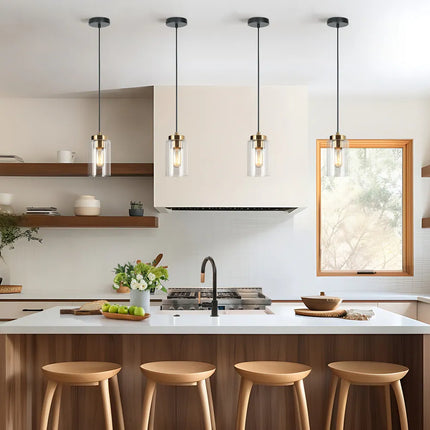 Modern Farmhouse Black Gold Seeded Glass Pendant Light for Kitchen