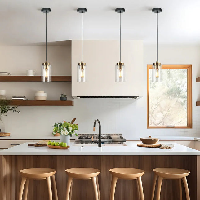 Modern Farmhouse Black Gold Seeded Glass Pendant Light for Kitchen
