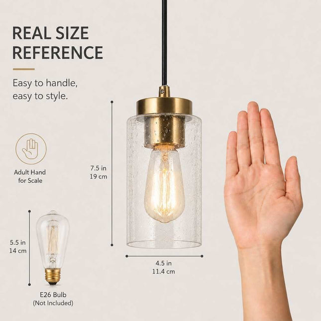 Modern Farmhouse Black Gold 1-Light Dimmable Kitchen Island Pendant Light 4.5" D x 7.5" H