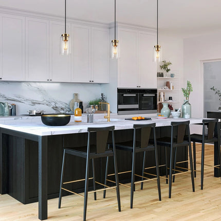 Modern Farmhouse Black Gold Seeded Glass Pendant Light for Kitchen