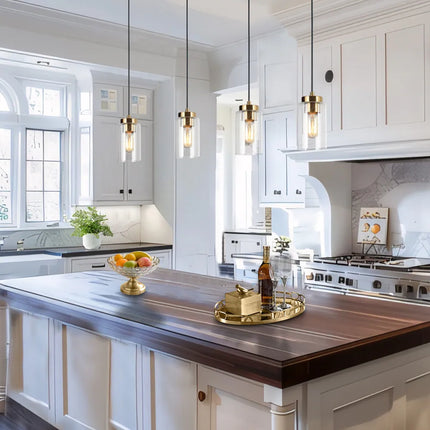 Modern Farmhouse Black Gold Seeded Glass Pendant Light for Kitchen