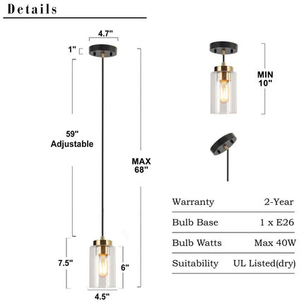Modern Farmhouse Black Gold Seeded Glass Pendant Light for Kitchen